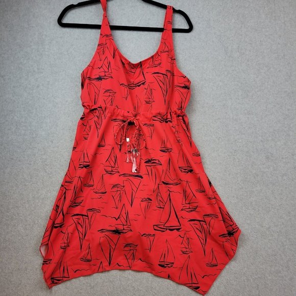 Denim&Co Other - Denim & Co Beach Swimsuit Red Nautical Womens 12 Handkerchief Hem Swim Dress